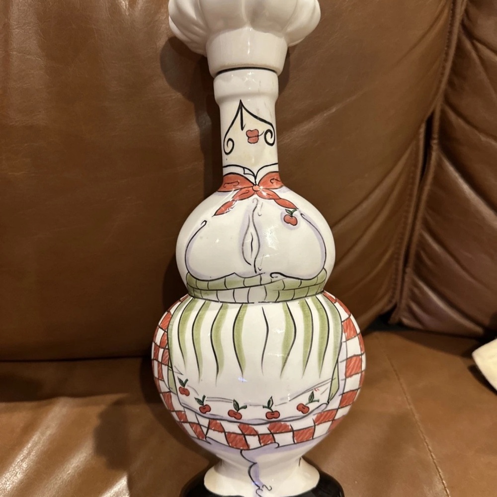 Chef Shaped Kitchen 11” Decanter w/Cork Top Artist Carrie Olsen Garrard Vtg 90s